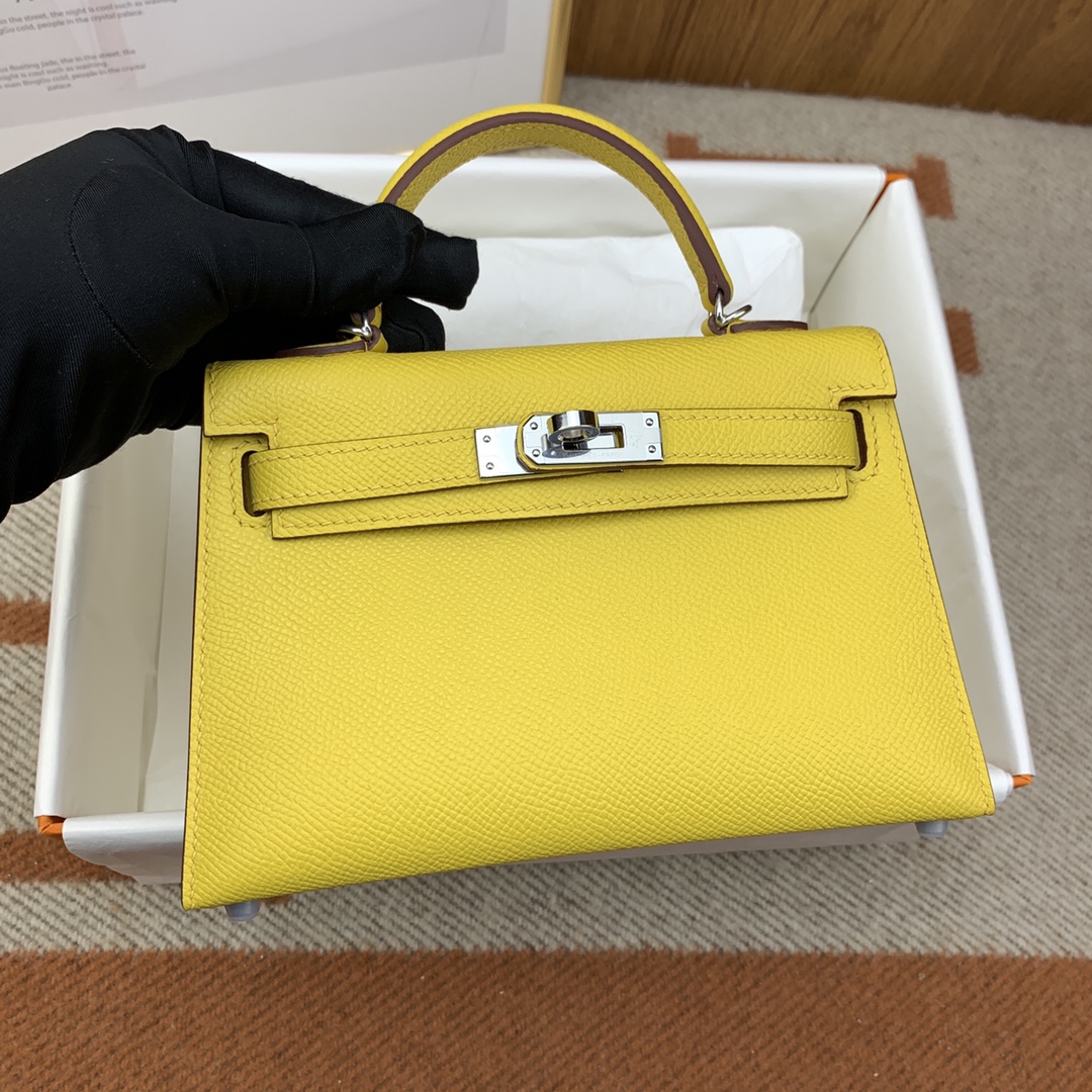 Hermes Kelly Mini II Bag 19CM In Lemon Yellow Epsom Leather